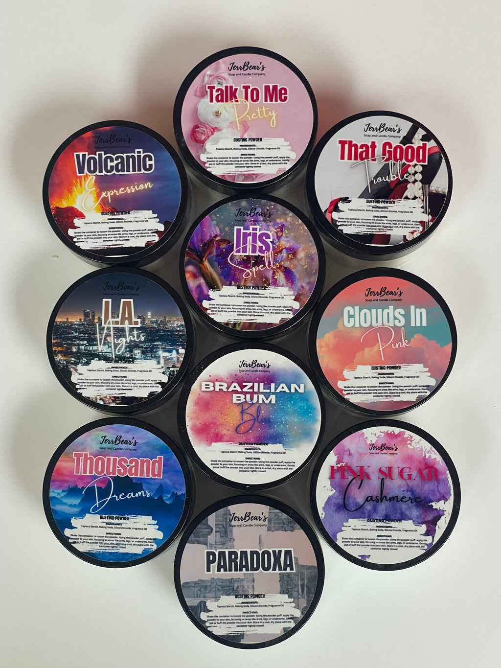 JerrBear's Dusting Powder Sampler (10) 1oz Scents