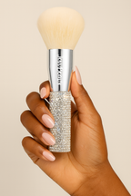 JerrBear's Luxe Crystal Dusting Powder Brush with Sparkling Crystal Handle & Soft Bristles for Powder Application - Oval Design