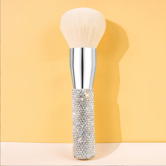 JerrBear's Luxe Crystal Dusting Powder Brush with Sparkling Crystal Handle & Soft Bristles for Powder Application - Oval Design