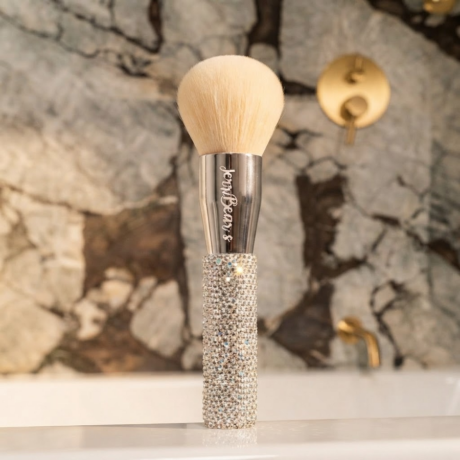 JerrBear's Luxe Crystal Dusting Powder Brush with Sparkling Crystal Handle & Soft Bristles for Powder Application - Oval Design